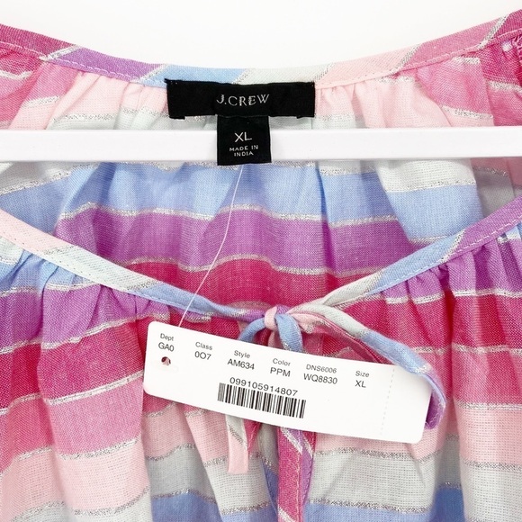NWT J.Crew Peasant Top In Metallic Pastel Stripe Large - Picture 6 of 7